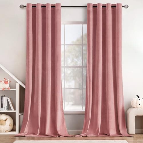 MIULEE Blush Pink Velvet Curtains Thermal Insulated Soundproof Room Darkening Blackout Curtains/Grommet Black Out Window Drapes for Home Theatre/Girls Room/Wedding Decor 52 x 108 Inches Set of 2 view 1