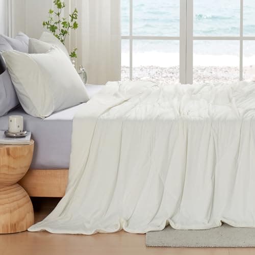 Cozy Bliss Cooling Comforter Queen Size, Cooling Blankets for Hot Sleepers and Night Sweats, Cream Summer Comforter for Queen Size Bed, Breathable Soft Lightweight Silk Smooth view 5
