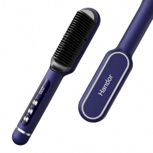 Handor Ionic Hair Straightener Brush, Anti-Scald Hot Brush with 9 Heat Settings 250-410F LED Display, Dual Voltage Hair Straightening Brush for Curly Thick Hair, Travel Kit — image 1