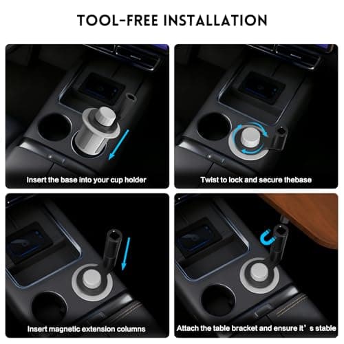 360° Rotation Car Desk for Laptop, Height-Adjustable Cup Holder Table, Wooden Car Food Tray & Laptop Mount Compatible with Tesla Model Y/3/S, Ford F150/Explorer/Maverick & Most Vehicles (Warm Walnut) view 6