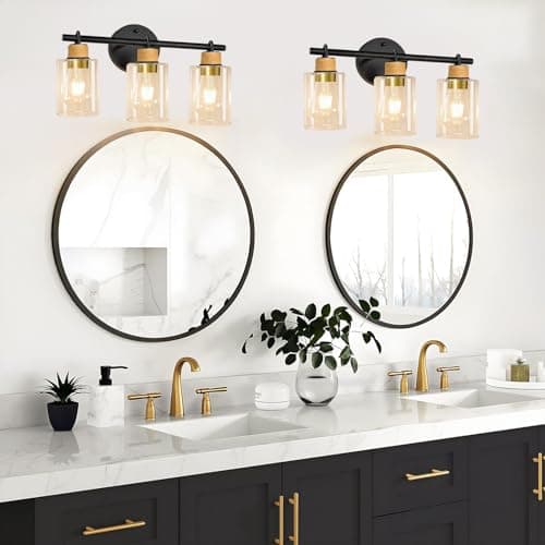 Joylen Bathroom Light Fixtures,3-Light Matte Black Vanity Light with Clear Glass Shade,Farmhouse Bathroom Lighting Fixtures Over Mirror,Wall Sconces for Bedroom Kitchen Cabinet Living Room Hallway view 3