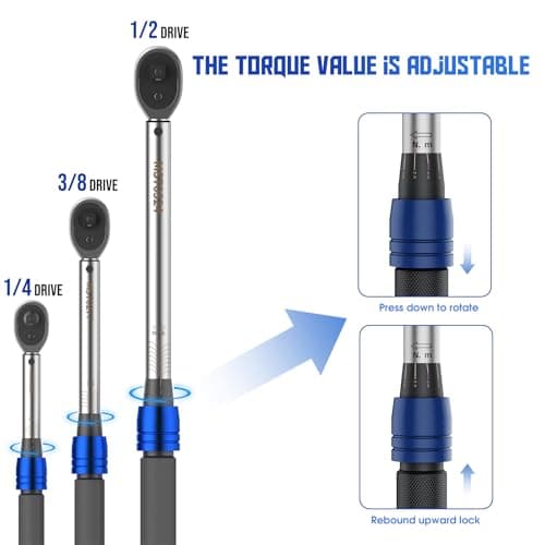 DSBYKJ 10pcs Torque Wrench Set 1/2 3/8 1/4 inch Drive Click, 3Pcs Torque Wrenches 10-170 FT.LB,5-50FT.LB,20-240IN.LB, Inch pound Torque Wrench with 3 Pcs Adapter for Bike,Car, Truck,Tractor view 5