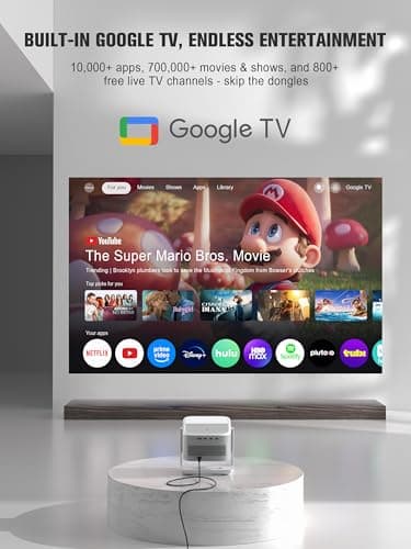 【Official Licensed Google TV】VOPLLS 4K Smart Outdoor Projector with WiFi and Bluetooth, VOPLLS Projectors with Dolby/Auto Focus, Portable Movie Phone Wireless Gaming Proyector for Bedroom (Upgrade) view 2