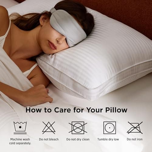 Bedsure Queen Size Bed Pillows Set of 2 - Hotel Quality Gusseted Down Alternative Pillow, 100% Cotton Cover PureWoven 300TC, Dual Chamber Fluffy Support Suitable for All Sleeping Positions view 5