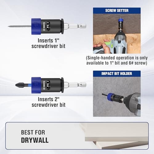 WORKPRO Drywall Screw Setter/Extractor Impact Bit Holder, Come with 10*Protective Rings, 2 * 1" PH2 Impact Bits, Single-Handed Operation for DIY Drywall Object view 6