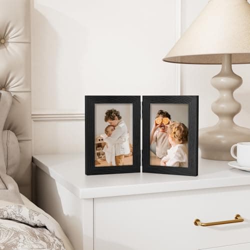 Vittanly 4x6 Double Picture Frame, Hinged 2 Opening MDF Photo Frames with Plexiglass, Vertical Tabletop Stand, Black view 4