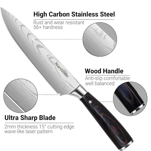 Nanbone Kitchen Knife Set 2 Piece High Carbon Stainless Steel Professional Chef Knife Set with Ultra Sharp Blade & Wooden Handle, Kitchen Knife Set 2 Pcs-Chef's Knife 8 Inch & Utility Knife 5 Inch view 5