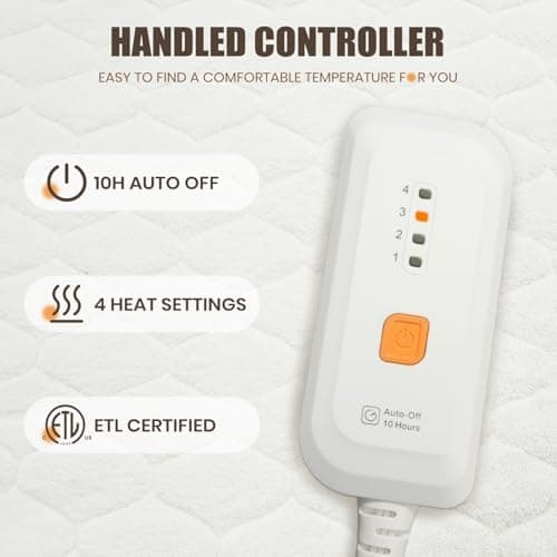 Jet’S Home Heated Electric Mattress Pad King Size - 4 Heat Levels & Overheat Protection, Ultra-Soft Machine-Washable Fabric, Dual Control & 10 Hour Auto-Off, Fitted Deep Pocket (78"x80"+15") view 2