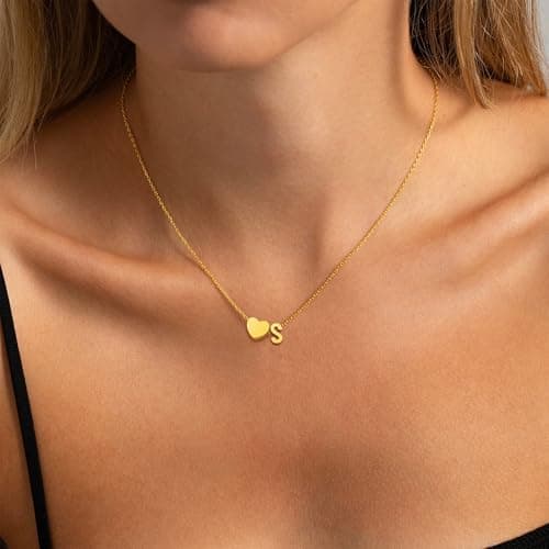 JNZSSWHJJH Heart Initial Necklaces for Women Girls, 18K Gold Plated A-Z Initial Necklace Tiny Heart Necklace Dainty Gold Initial Necklaces for Women Trendy Jewelry Gifts for Teen Girls view 4