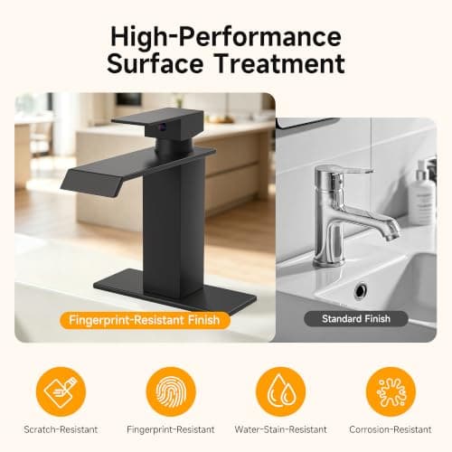 Bathroom Faucet, Matte Black Bathroom Faucet 3-or-1 Hole, Single Handle Brushed Bathroom Sink Faucet, Stainless Steel, Lead-Free, Pop Up Drain, Deck Plate, Supply Lines, Easy Install for RV&Outdoor view 5