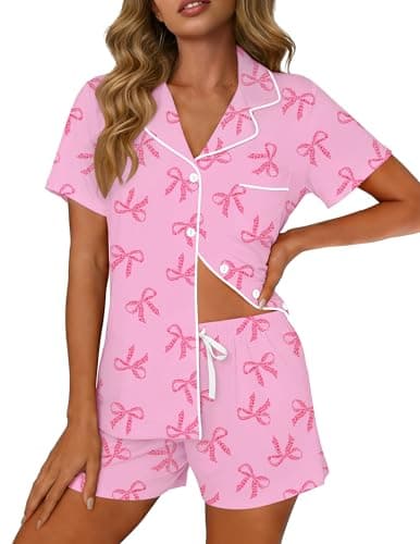 VRVOICE Womens Button Down Pajamas Set Short Sleeve Sleepwear Bride Pjs Soft 2 Piece Lounge Shorts Set XS-XXL — image 1