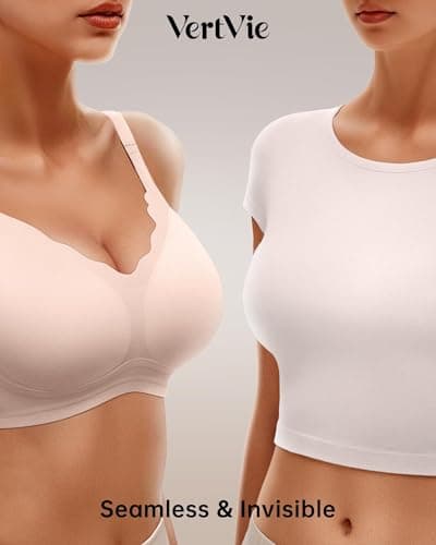 Vertvie Womens Supportive Wireless Push Up Seamless Bras No Underwire Full Coverage Comfortable Sports T-Shirt Bra(Skin,X-Large) view 5