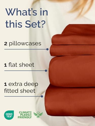 Extra Deep Full Sheet Set - 4 Piece Breathable & Cooling Bed Sheets - Easily Fits 18 to 24 inch Mattress - Ultra Soft, Wrinkle & Fade Free with Extra Deep Pockets - Hotel Luxury Bedding - Terracotta view 2