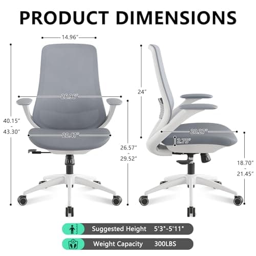 BERYTH Ergonomic Office Chair, High Back Mesh Desk Chair with Lumbar Support, 360° Swivel & Slide-Adjustable Arms, Tilt Lock and Recline, Breathable Task Chair for Home Office & Gaming (Grey) view 3