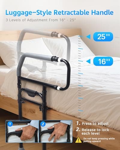 Bed Rail for Elderly Adults Safety – Adjustable Bed Assist Rail for Seniors, Post Surgery Recovery & Fall Prevention, Fits Thick Mattresses, Retractable Height Adjustment, Supports Up to 300 lbs view 2