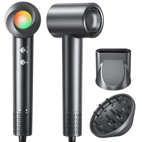 Hair Dryer, 160000 RPM Ionic Hair Dryer Portable Lightweight Blow Dryer with 500 Million Negative Ions, Fast-Drying, Lightweight and Quiet with Diffuser & Nozzle, Perfect for Home and Travel-Black