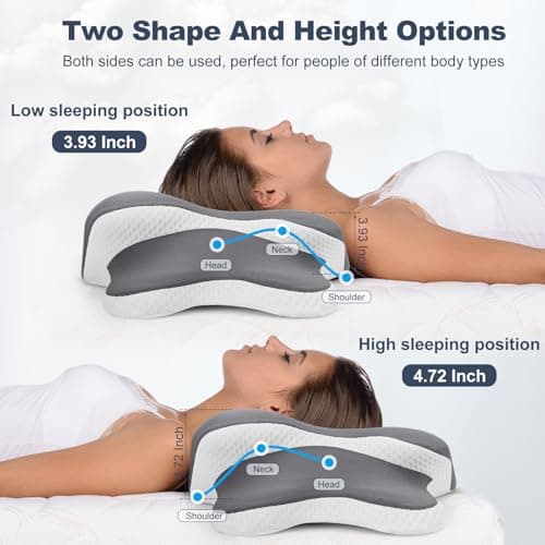 Sleep Apnea Pillow, Ergo Pillow for Sleep Apnea, Cervical Neck Pillow for Neck Pain Relief, Sleeping, and Snoring Relief, Orthopedic Therapy Memory Foam Contour Cooling Pillow for Side, Back view 5
