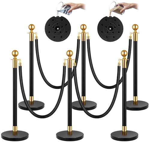 VIVOHOME Stanchions and Velvet Ropes 6PCS, Water-Fillable Base with Iron Post, 5 Feet Velvet Ropes and Posts, Crowd Control Barriers, Red Carpet Runner Poles for Party Supplies