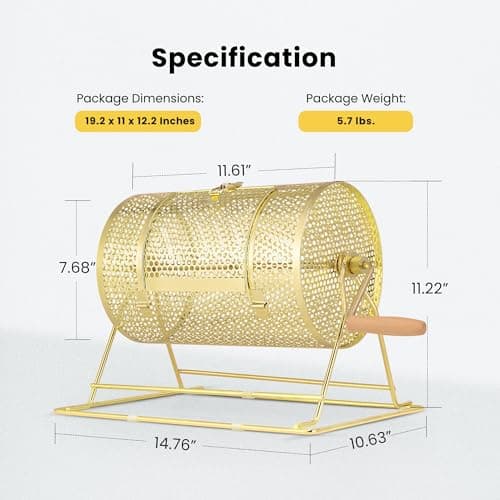 VIVOHOME 11 Inch x 8 Inch Brass Plated Raffle Drum Lottery Spinning Drawing with Wooden Turning Handle Holds 2500 Tickets view 2