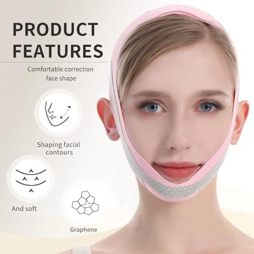 CGYISOL Graphene V Line Lifting Mask, Face Lifting Belt for Sleeping, Adjustable Lifting Straps, Double Chin Reducer, Jawline Physical Shaping Tool & Breathable Face Slimming Mask, Pink view 4