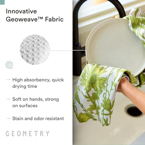 GEOMETRY Tea Towels – Spring & Summer Collection – Quick-Dry, Ultra-Absorbent, Reusable Microfiber Kitchen Towels for Drying & Cleaning - Golden Botanica - 1 Pack view 5