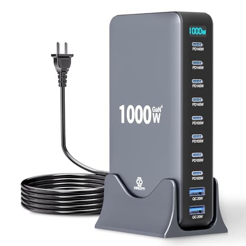 1000W USB C Charging Station, 10 Port GaN Desktop Charger, Multi Device Fast Charging Station with PD USB C Ports, High Power Charging Hub for Laptop, Tablet, iPhone, Office & Home