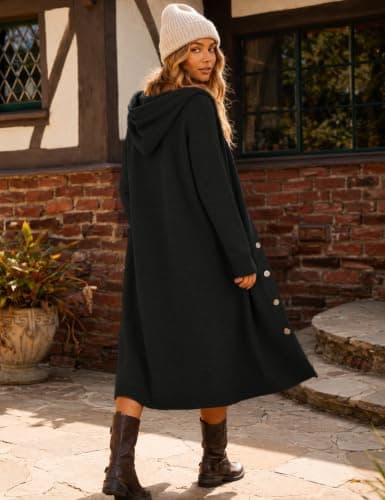 CiCiBird Womens Fall Long Cardigan Sweater Hooded Button Coat | Side Pockets, Loose Midi Length, Cozy Texture, Soft Lightweight Knit, Lounge To Outdoor Wear, Daily Layering, House Coat view 2