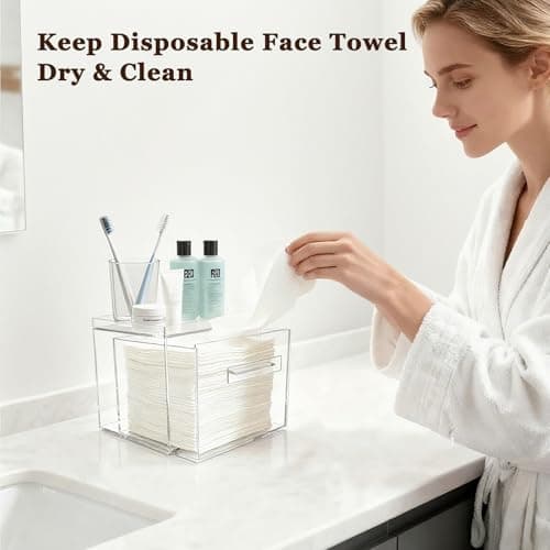 ShinyDew Disposable Facial Towel Holder, Acrylic Container Compatible with Clean Skin Club Towel XL, Clear Storage Box for Bathroom and Vanity Countertop view 3