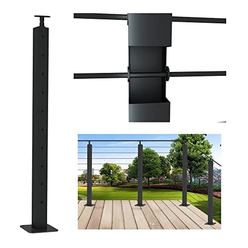 LANGLIER 2 PCS Cable Railing Post 36"x2"x2"（Square Column 33"） Stainless Steel Black Finish, for Stairs and Deck handrails，can be Installed on Wood or Concrete Floor. (Middle Post, Black) — image 1