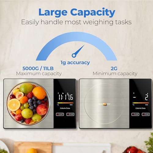 WARMKEY Smart Nutrition Food Scale - Digital Kitchen Scale with Nutritional Calculator App,Tare Function,Track Calories &24 Nutrients,11lb, Grams/Ounces, Healthy Eating & Meal Prep view 6