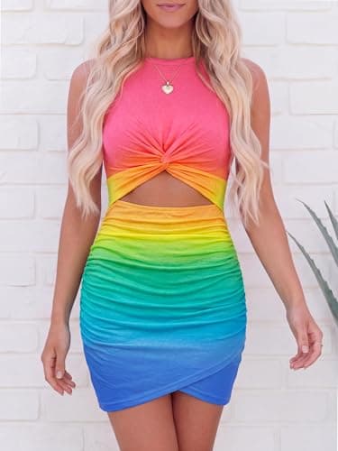 BTFBM Women 2026 Summer Dresses Sleeveless Casual Crewneck Bodycon Cutout Twist Slim Wrap Club Party Beach Mini Dress view 6