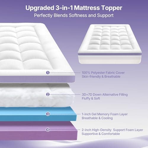 SurChic 5 Inch Dual Layer Memory Foam Full Mattress Topper - 2'' Pillow Top Mattress Pad for Back Pain and 2'' Support Foam & 1'' Cooling Gel Memory Foam, Extra Thick Medium Support Bed Topper view 5