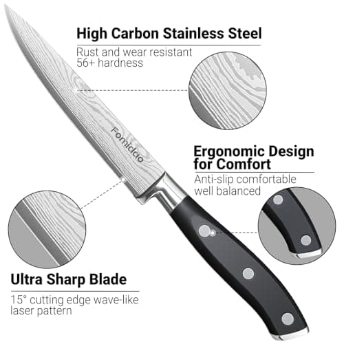 Razor Sharp 2PCS Small Kitchen Knife Set, 5 inch Utility Knife and 3.5 inch Paring Knife, High Carbon Steel Damascus Pattern Japanese Chef Knife with Full Tang Handle Design for Home Kitchen view 6
