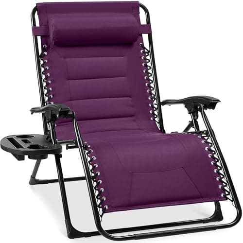 Best Choice Products Oversized Padded Zero Gravity Chair, Folding Outdoor Patio Recliner, XL Anti Gravity Lounger for Backyard w/Headrest, Cup Holder, Side Tray, Polyester Mesh - Amethyst Purple view 1
