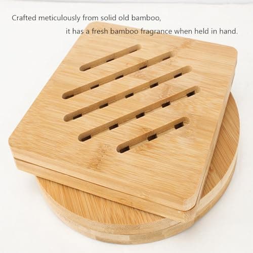REVGOZU Natural Bamboo Ceramic Pot Tray heat bowls insulation pad, Durable Anti-Hot insulation pad for Hot Dishes, Bowl, Teapot, Hot Pot Holders Tray Soup Bowl Tray table mat(Square, 7.08x7.08*0.39) view 5