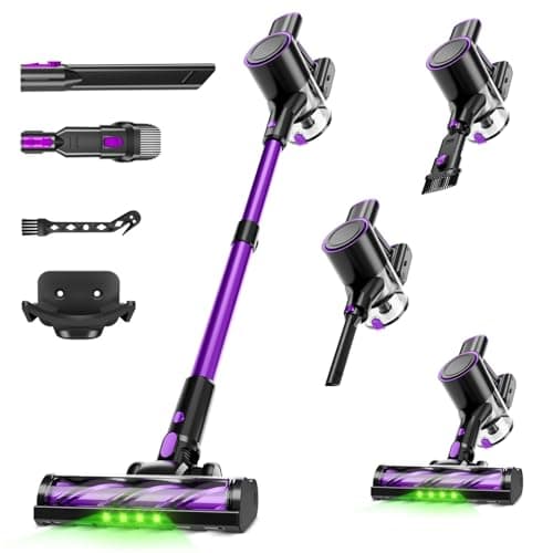 Honki Cordless Vacuum Cleaner, 500W/40Kpa Vacuum Cleaners for Home, Stick Vacuum Cordless with LED Display, Anti-Tangle & Wall Mount, 8 in 1 Lightweight Vacuum for Hard Floors Pet Hair(Purple)