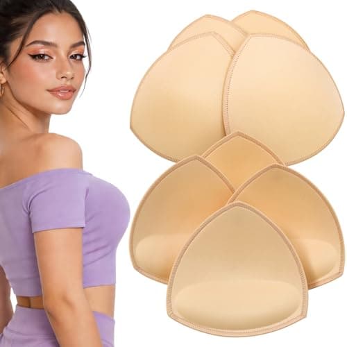ElaGlow Bra Inserts 4 Pairs, Sports Bra Pads Inserts for Women, Sew in Bra Cups for Dresses, Bathing Suit Inserts (Large, Beige) — image 1