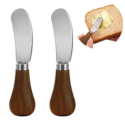 2 Pack Butter Spreader Knife Standing, Stainless Steel Cheese Spreader Knives with Wood Handle, Butter Knives with Sharp Edge for Easily Cutting & Spreading Butter & Cheese Sandwich Cream Cake — image 1