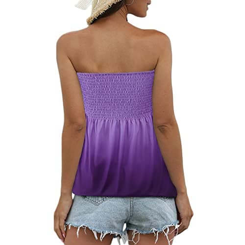 Sumtory Women Tie Dye Tube Tops Pleated Stretchy Ombre Strapless Shirts view 3