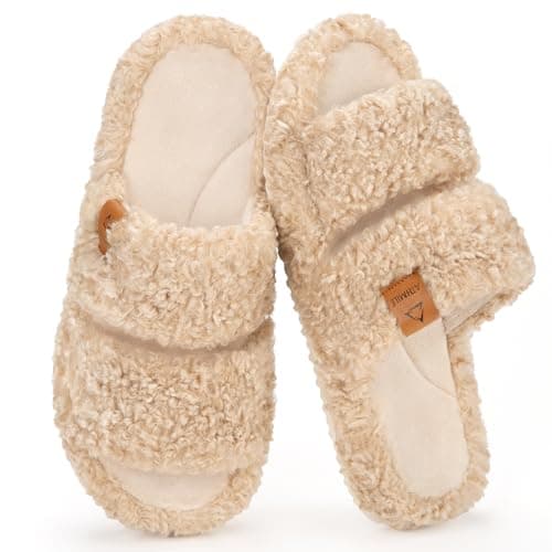 ATHMILE House Slippers for Women with Platform Memory Foam Arch Support Open Toe, Fuzzy Fluffy Cozy Womens Slippers for Home Indoor Outdoor Bedroom Ladies Gifts Pantuflas Para Mujer