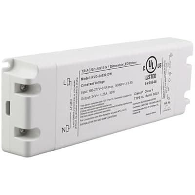24V 30W Dimmable LED Driver, Power Supply for ELV, TRIAC Dimmer, AC to DC Transformer for LED Lighting, UL Listed, Class 2