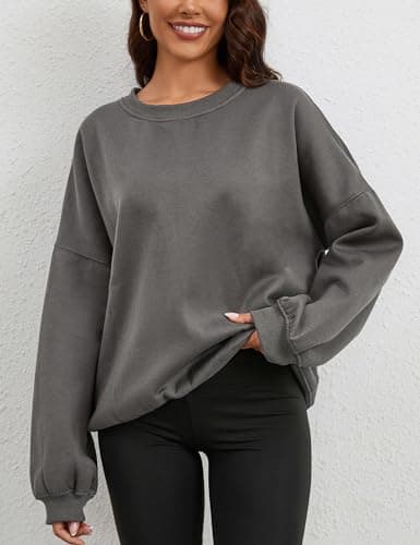 MSBESYOR Women’s Oversized Sweatshirt Crewneck Pullover Top Casual Drop Shoulder Crew Neck Plain Shirt 2025 Fall Clothes view 2