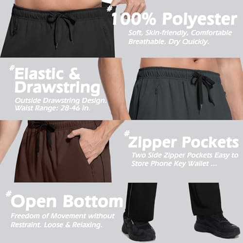 SACUIMAN 3 Pack Mens Athletic Sweatpants with Zipper Pockets,Workout Gym Running Jogging Training Pants for Men view 7