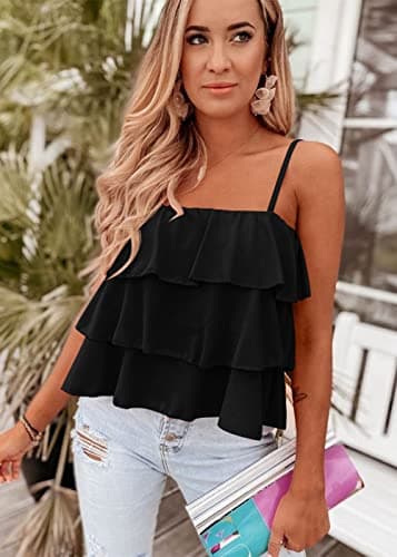 KIRUNDO Spaghetti Strap Ruffle Babydoll Peplum Tank Tops for Women 2026 Summer Cute Flowy Beach Vacation Cruise Outfits view 2