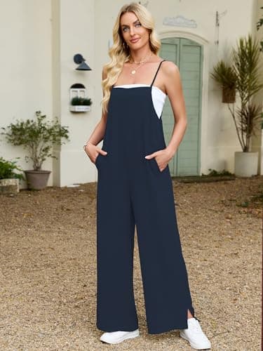 Heymoments Women's Casual Overalls Jumpsuits One Piece Adjustable Straps Wide Leg Long Bib Pant Rompers With Pockets view 3