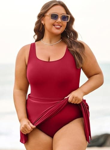 Aleumdr Women's Plus Size Swimsuit One Piece Swim Dress Modest Full Coverage Tummy Control Bathing Suit with Skirt view 2