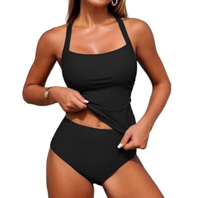 ZAFUL Women's Tankini Swimsuits Tummy Control Swimwear Two Piece Bathing Suits Swim Top with High Waisted Bottom