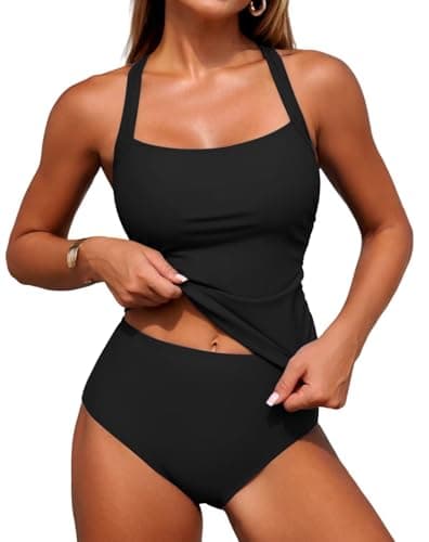 ZAFUL Women's Tankini Swimsuits Tummy Control Swimwear Two Piece Bathing Suits Swim Top with High Waisted Bottom view 1