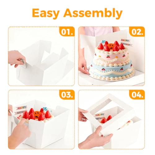 5 Pack Cake Boxes,10x10x8 Inch Tall Cake Box with Cake Boards 10",Disposable Cake Containers with Lids,White Bakery Boxes with Large Window,for Layer Cakes,Pies,Donuts,Cookies,Wedding,Birthday,Party view 6