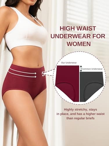 Vevmon Cotton Underwear for Women High Waisted Full Coverage Briefs Soft Ladies Panties 5 Pack view 3